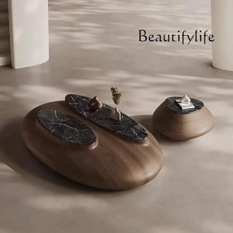 

Designer pebble coffee table combination modern medieval style new Chinese style oval creative coffee table special shape