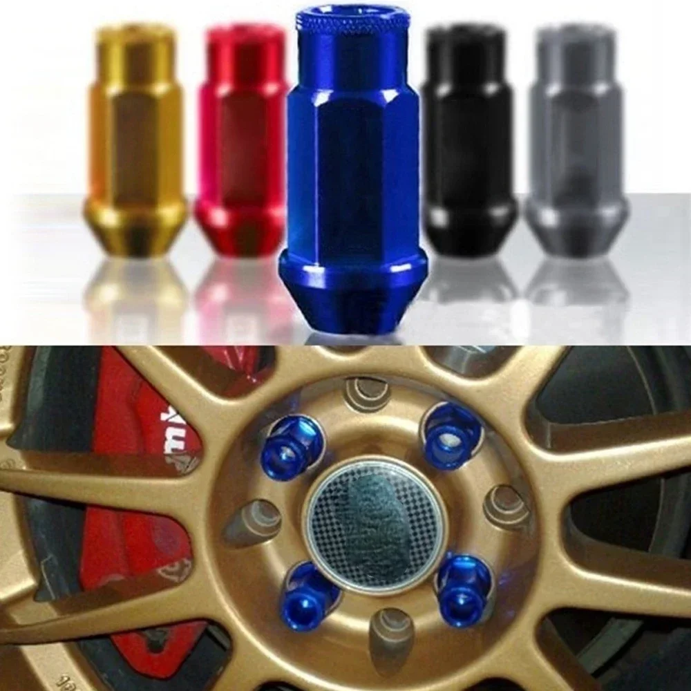 20pcs Universal Racing Wheel Lug Nuts Screw M12x1.5/1.25 Length 52mm Aluminium Car Wheel Lug Nuts Bolts Studs for Nissan Honda