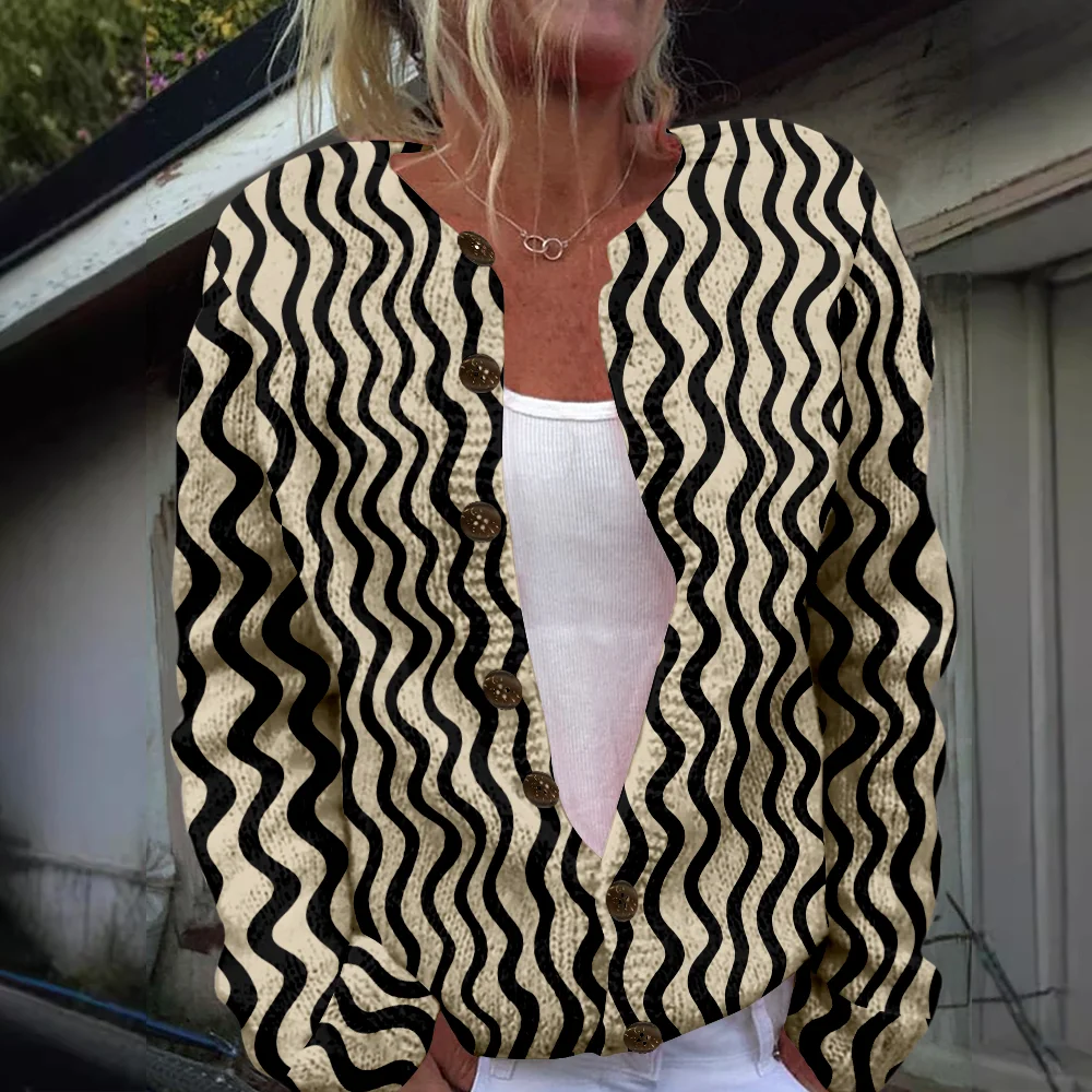 

Autumn Winter Knitted Cardigan Geometry Sweater Streetwear Women Sweaters Knit Top Casual Cool Jumpers Fashion