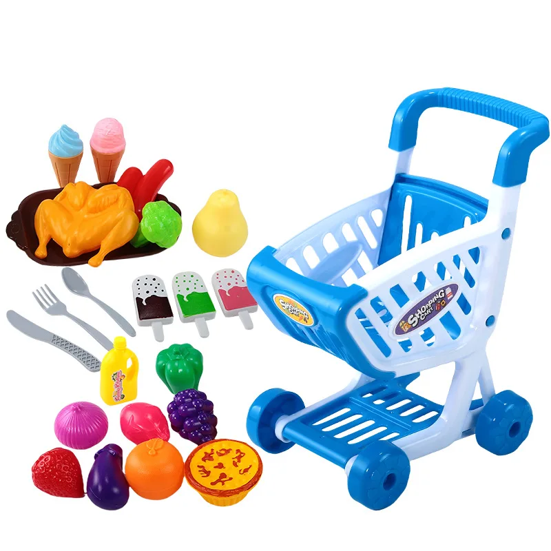 Simulation de jeu de cuisine pour enfants, mini batterie de cuisine, maison de courses, accessoires de cuisine, chariot de courses, jouets de fruits pour filles et garçons