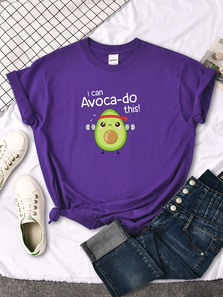 female T shirt Avocado for arm exercise I CAN DO THIS letter print topS women oversize kawaii Soft O-neck lady cozy slim clothes