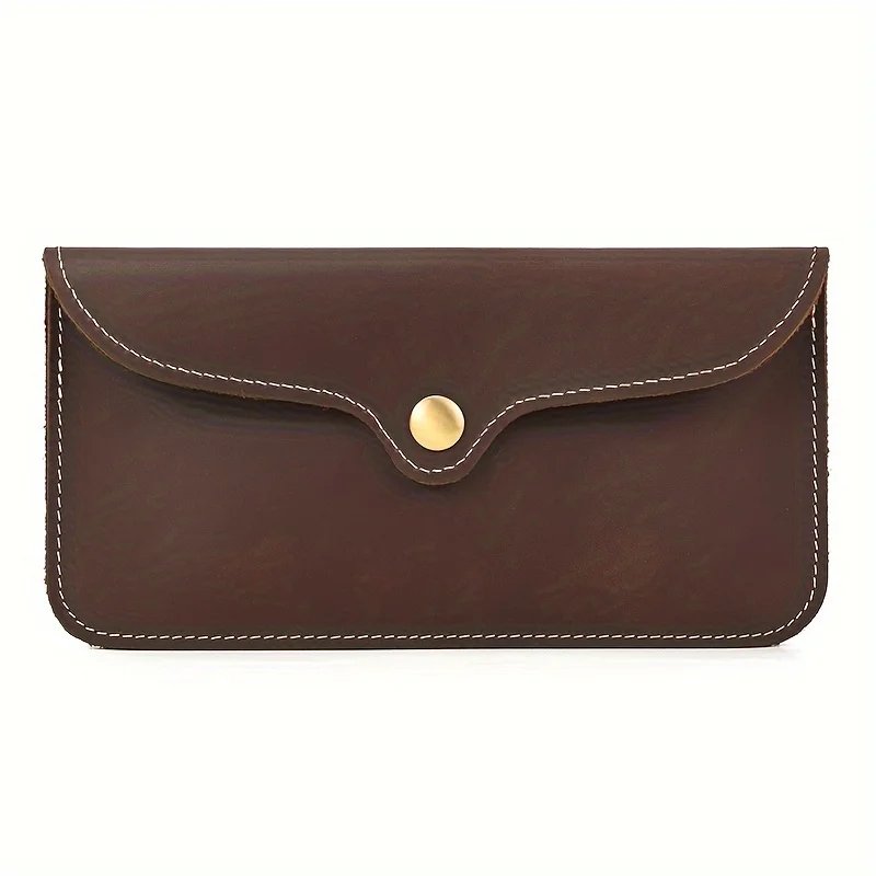 1pc Top Layer Cowhide Long Pouch Men's Casual Portable Coins Purse Durable Card Holder with Large Capacity