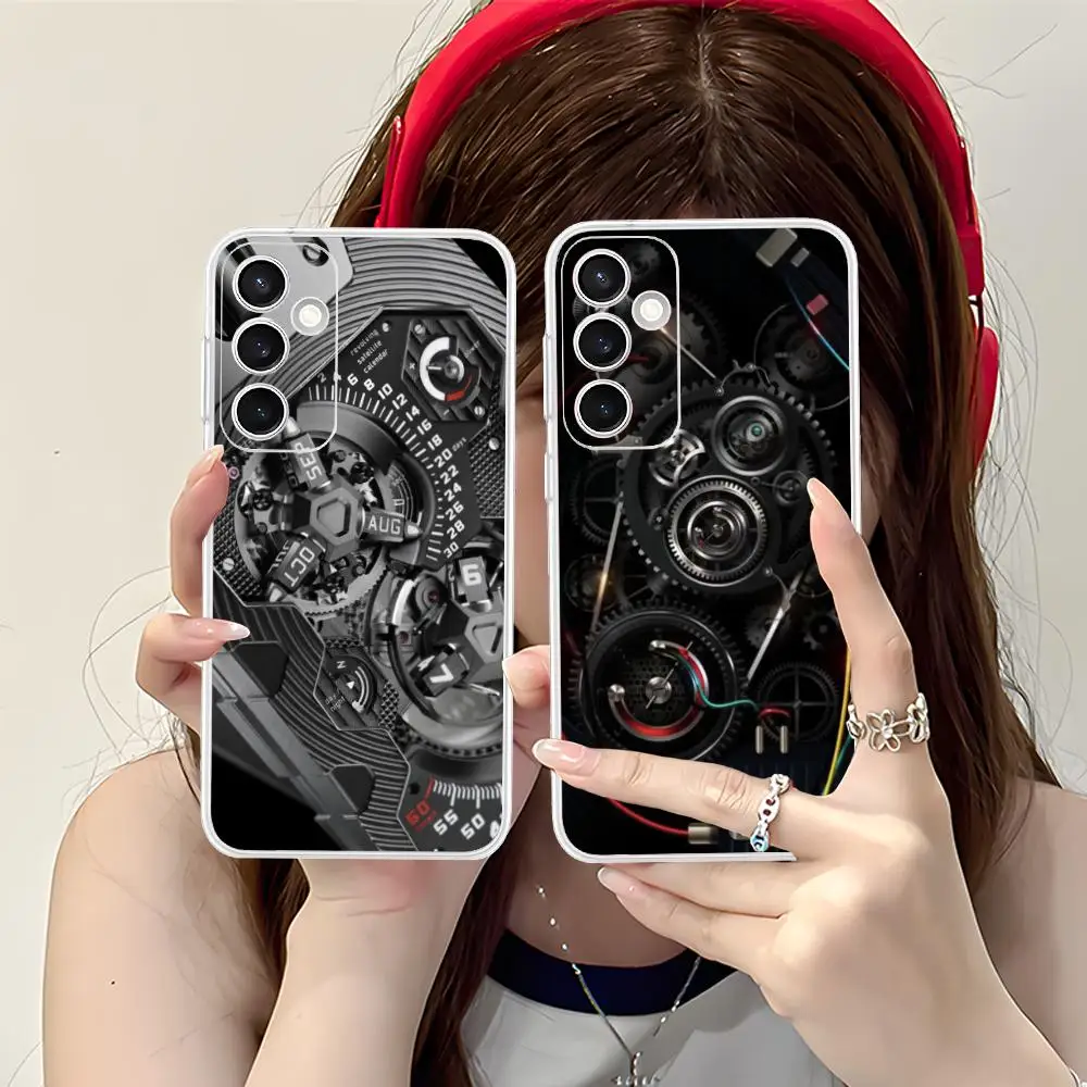 Mechanism Gear Phone Case for Samsung Galaxy S25 S24 S23 S22 S21Plus FE Ultra Soft TPU Clear Shockproof Cover