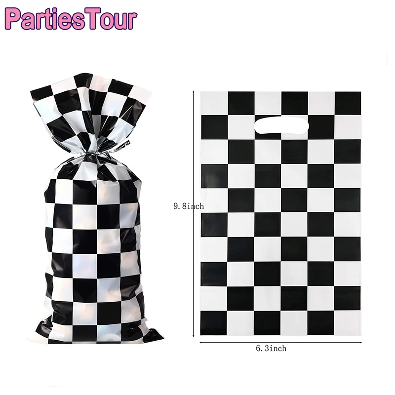 10/50PCS Schwarz Weiß Karierten Taschen Rennwagen Party Zellophan Tasche Süßigkeiten Taschen Geschenke Pape Tasche Rennwagen Thema geburtstag Party Decor – Detail 3