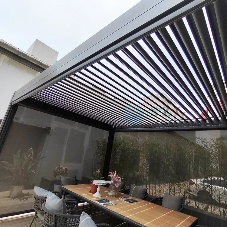 2026 automatic adjustable aluminum pergola gazebo outdoor with adjustable roof louvers