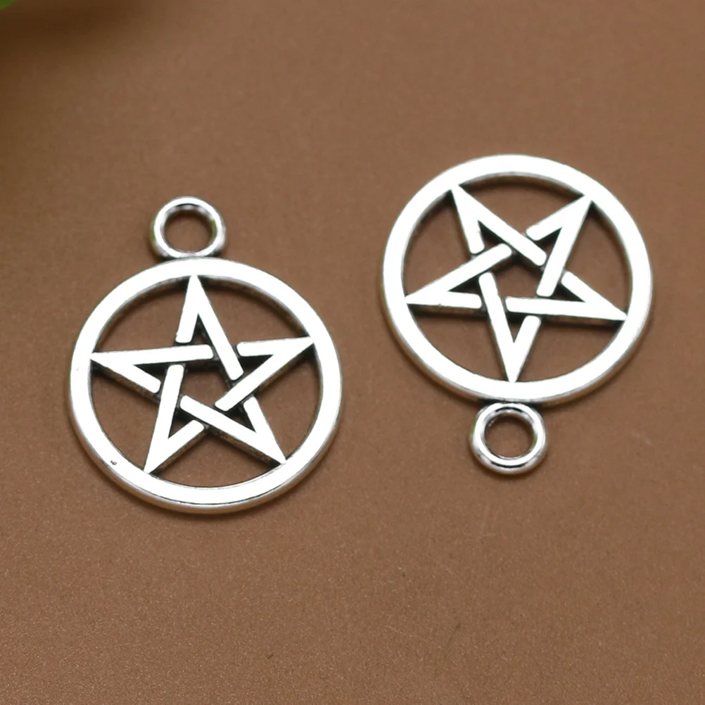 

10Pcs Five Pointed Star Pendant Alloy Hollow Round Silver Charm Pendant DIY Jewelry Making Necklace Bracelet Keychain
