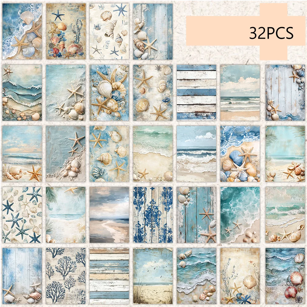 

32pcs, Large Blue Ocean Shell Postcards, Birthday/Anniversary Gifts, Collectibles, Suitable for Gift Giving, Can be Mailed.