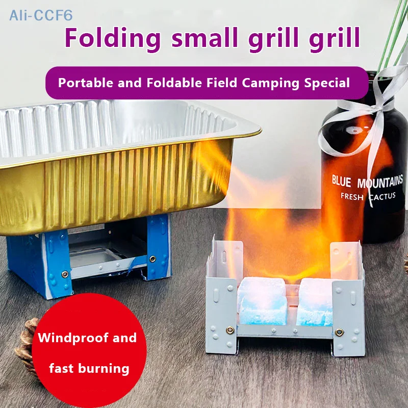 Outdoors Portable Solid Alcohol Fuel Folding Furnace Mini Picnic Burner Galvanized Iron Camping Stove Cooking Camping Equipment