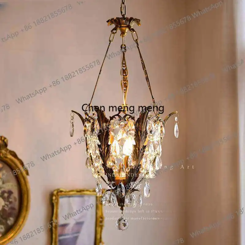 

French retro dining room light full copper bedroom entrance island European brass crystal chandelier