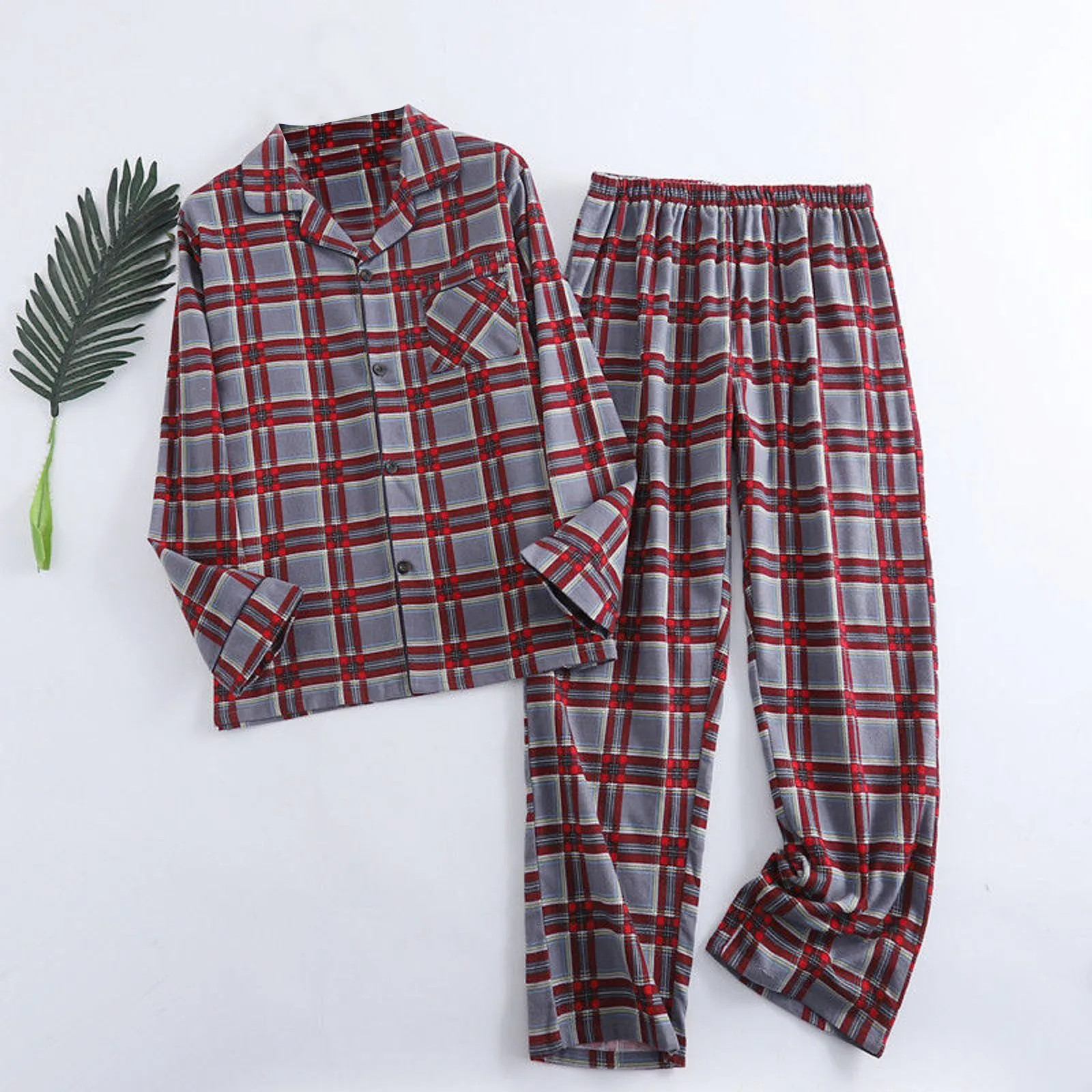 Pijama de flanela xadrez masculino, conjuntos de pijamas quentes, calças de mangas compridas, roupas domésticas, multi cores, primavera e outono