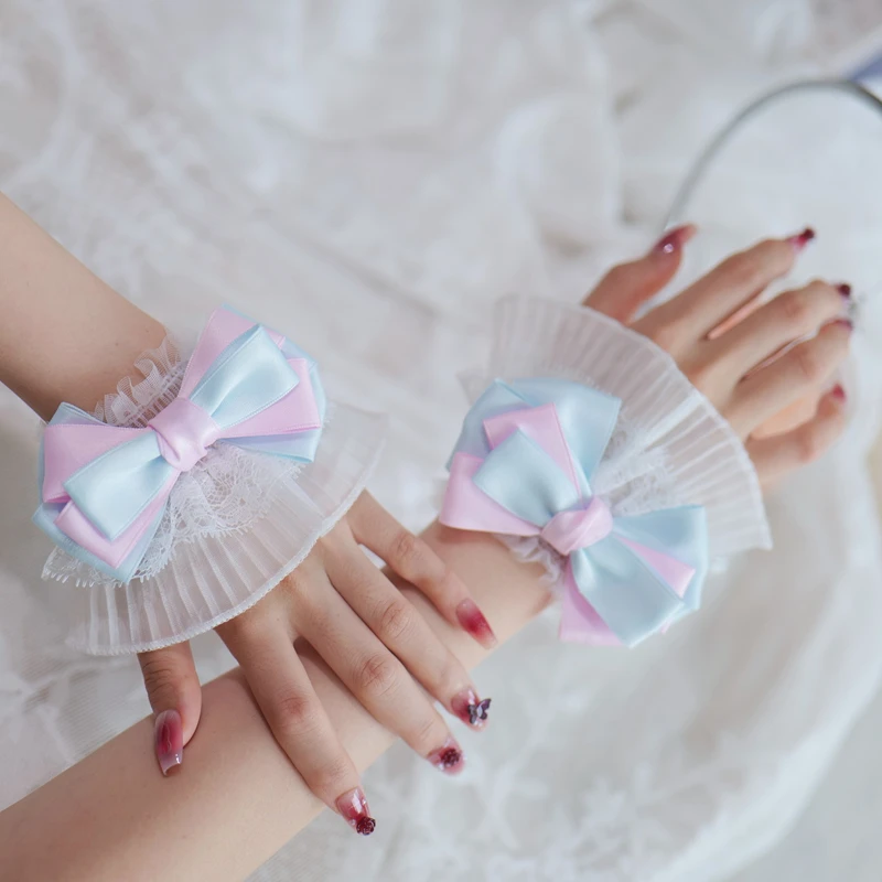 

Милый многослойный бант с искусственными рукавами для девочек JK, Лолита, косплей, милые браслеты, вечерние кружевные украшения, манжеты на запястье