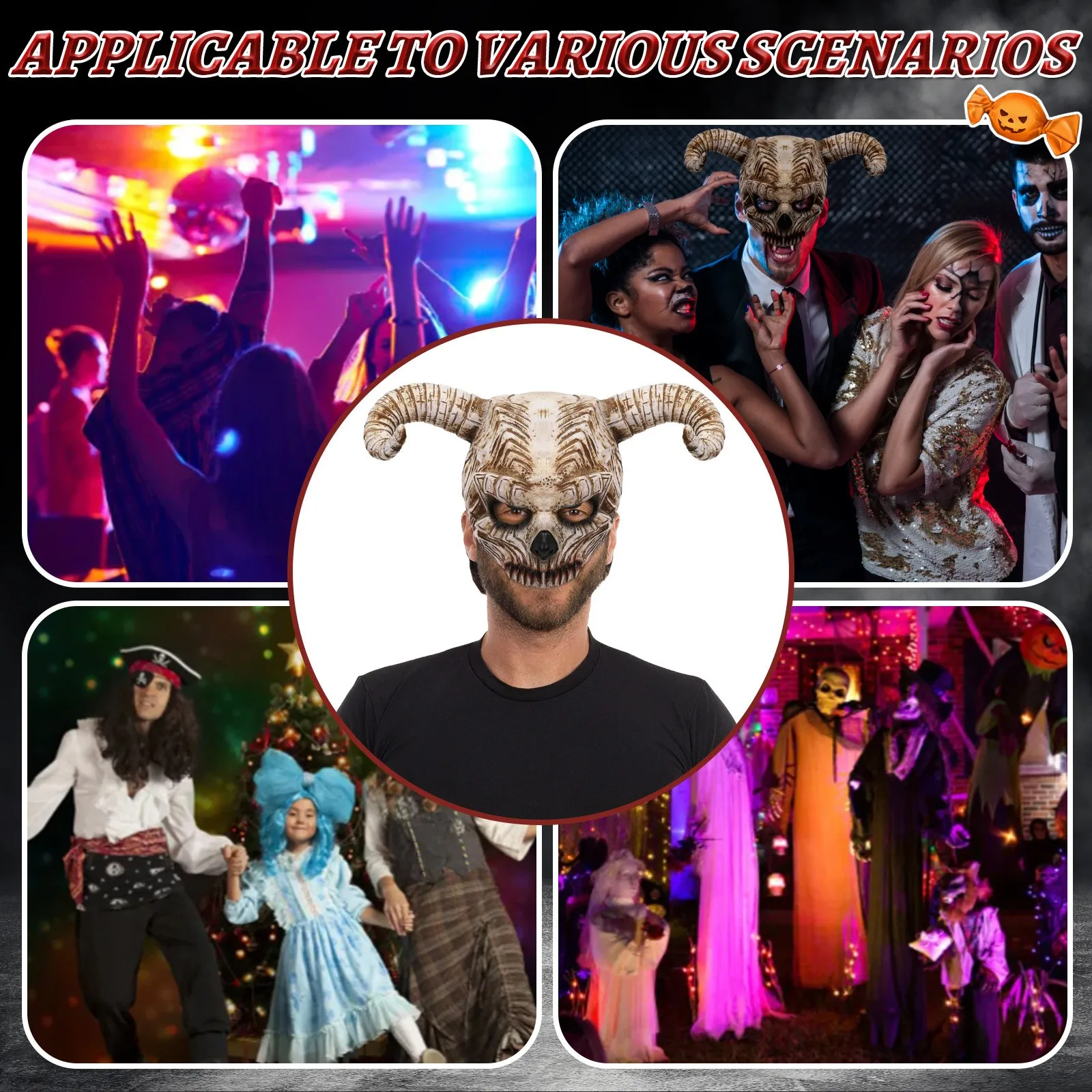 

Devil Mask Halloween Party Half Face Bull Horn Latex Mask Makeup Ball Horror Dress Up Monster Cosplay Costume Mask