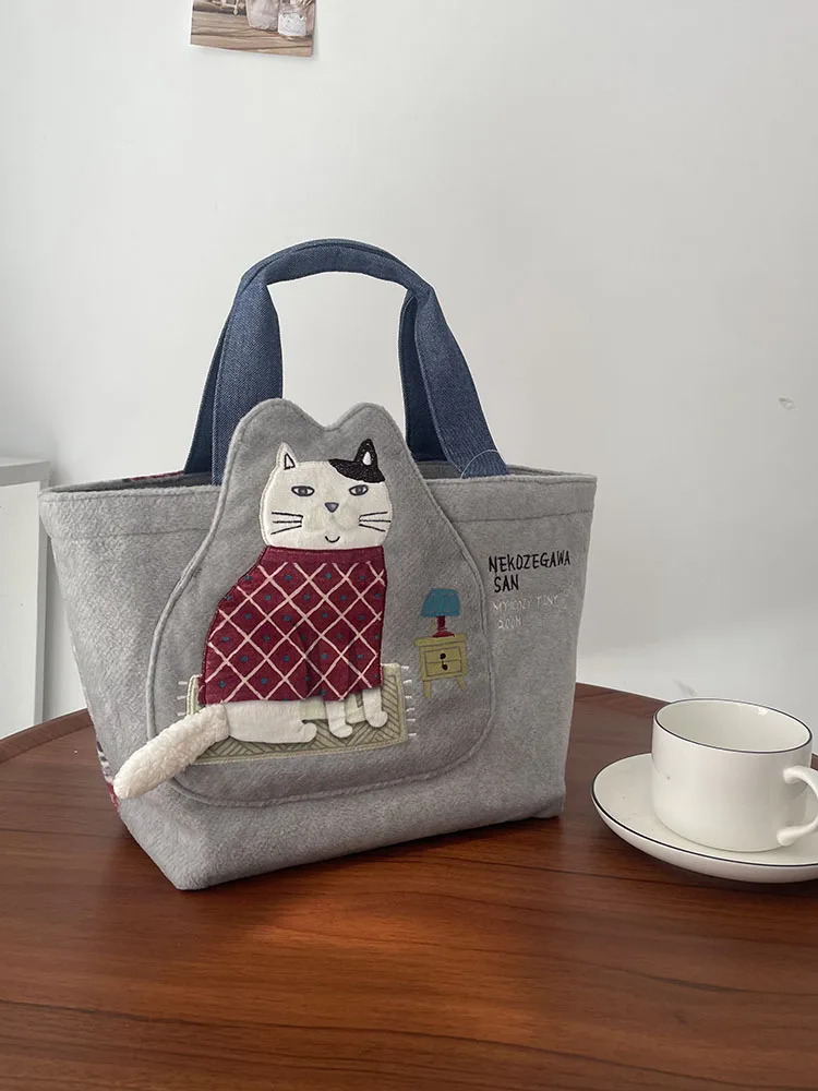 

Вышитая холщовая сумка-тоут с мягкой ручкой, большая вместительная сумка на молнии для ланча, модная повседневная молодежная сумка