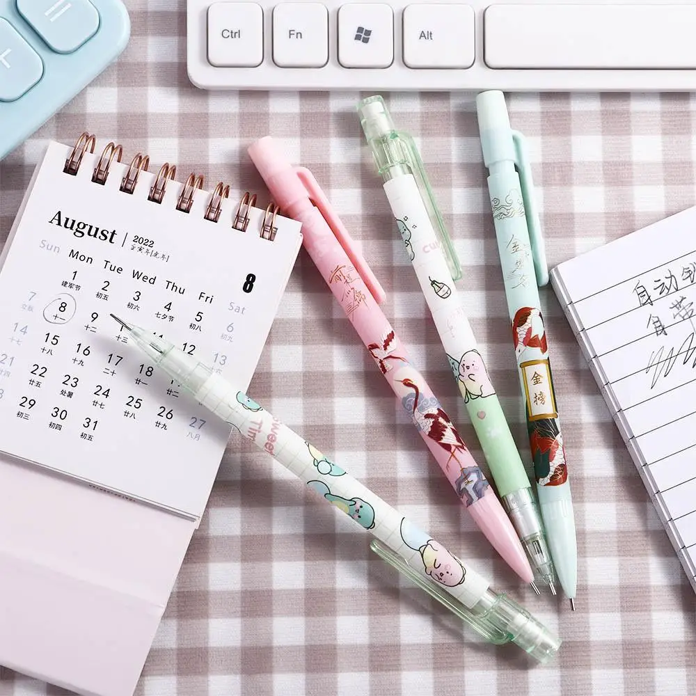 Sekolah Kartun Korea dengan Penghapus untuk Alat Tulis Anak Pensil Mekanik Pensil Otomatis Pena Tekan Pensil Bergerak