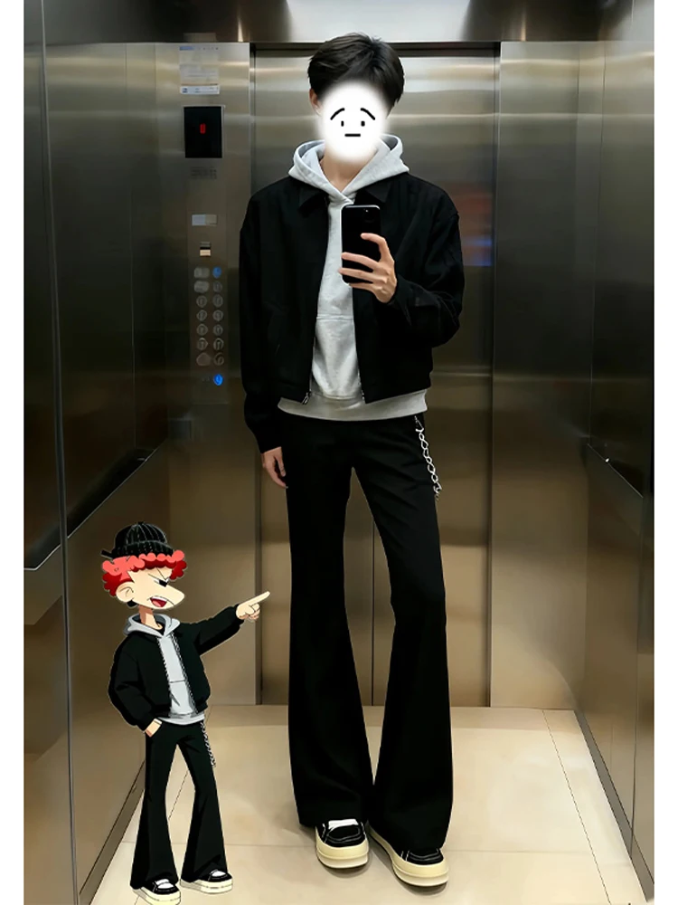 

Bla Fce Lined Straight Leg Men's Jeans Spring Autumn Winter Wear Resistant CleanFit Long Leg Visual Effect Casual Jeans