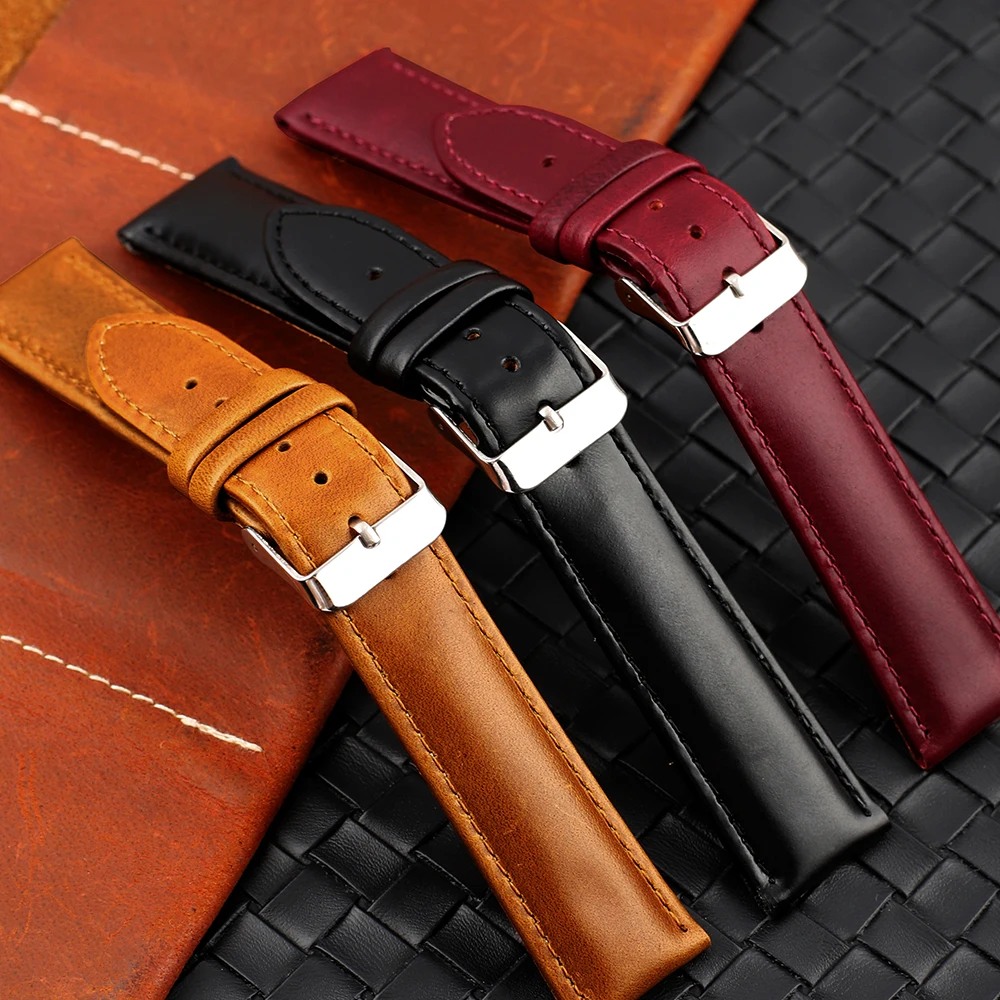 Onthelevel 20mm Watch Band Strap Steel Pin Buckle High Quality Black Brown Red Wrist Belt Bracelet for Men Watch Accessories