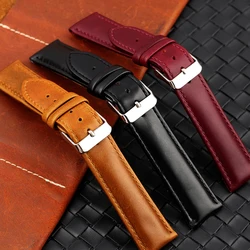 Genuine Leather Watchbands 20mm Watch Band Strap Steel Pin Buckle High Quality Black Brown Red Wrist Belt Bracelet