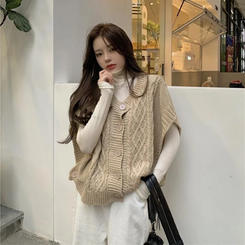 

Корейский женский свитер 2025 года, новый винтажный гонконгский вязаный однотонный жилет на пуговицах с круглым вырезом для похудения, открытый передний свитер, весна-осень