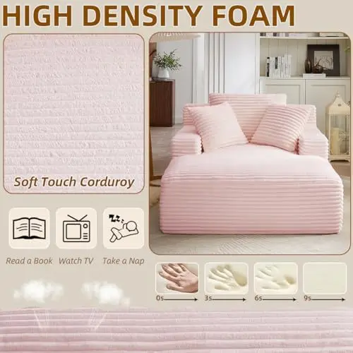 كرسي استرخاء كبير الحجم، سرير أريكة سروال قصير، كرسي نوم بمقعد عميق لغرفة المعيشة (وردي) #5