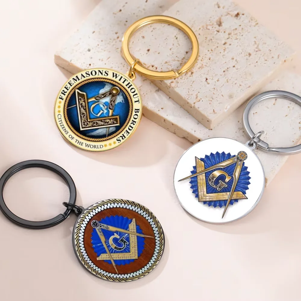 Amaxer Free Mason Custom Freemason Symbol Pendant Keychain for Women Men Retro Charm Masonic Jewelry Gift Accessories