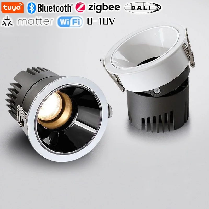 

Embedded Anti-Glare COB Spotlight 7W Smart Bluetooth Zigbee 0-10V DALI Matter Dimmabe AC85-265V LED Downlight Smart Lighting