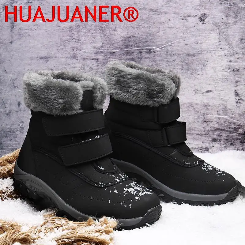 HUAJUANER Winter Woman's Stylish Snow Boots High-top Warm Lined Anti-skid Shoes Outside Casual Slip-on Black Gray Footwear