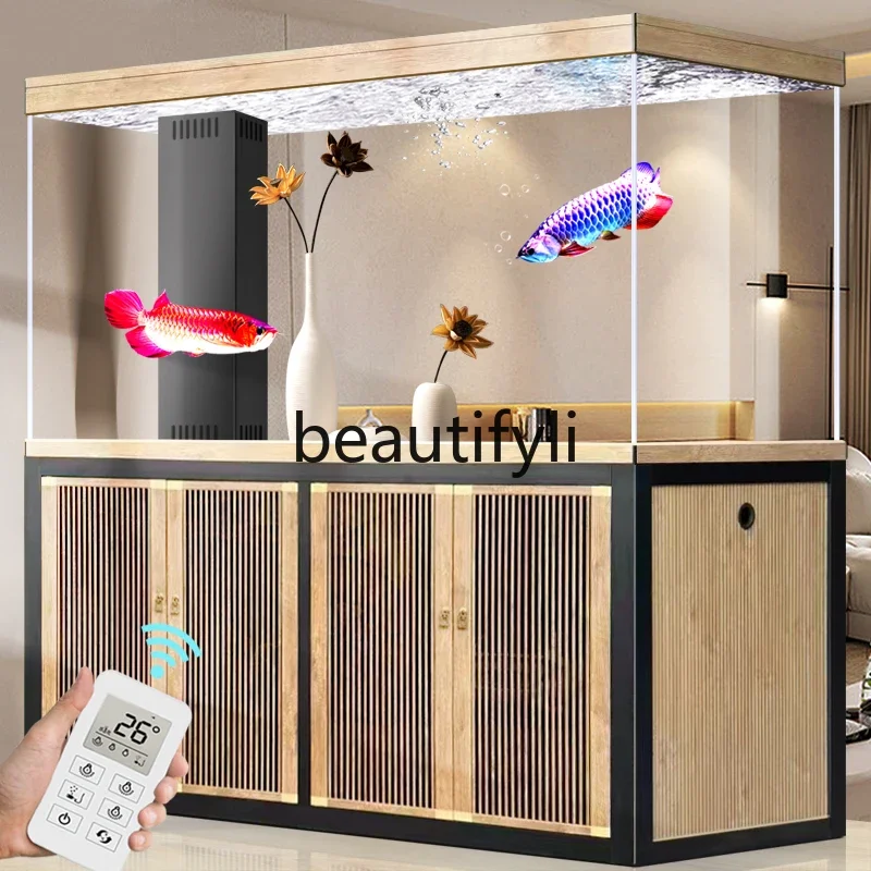 Large bottom filter in the living room, no water change, intelligent floor fish tank, ultra-white glass aquarium