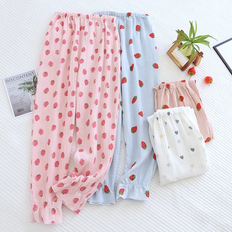 2022 New Spring Summer Cute Pajama Cotton Yarn Trousers Pants Verano Pijama Mujer Pyjama Femme Women Crepe Sleepwear Pantalones