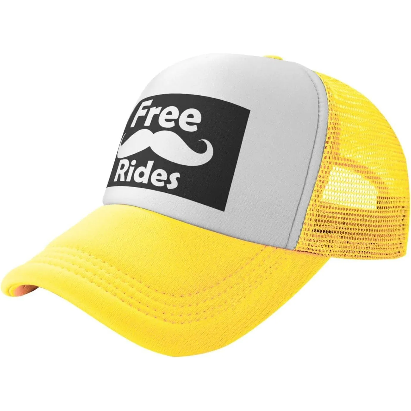 Free Mustache Rides Trucker Hat Unisex Polyester Mesh Snapback Cap Casual Outdoor Adjustable Cap