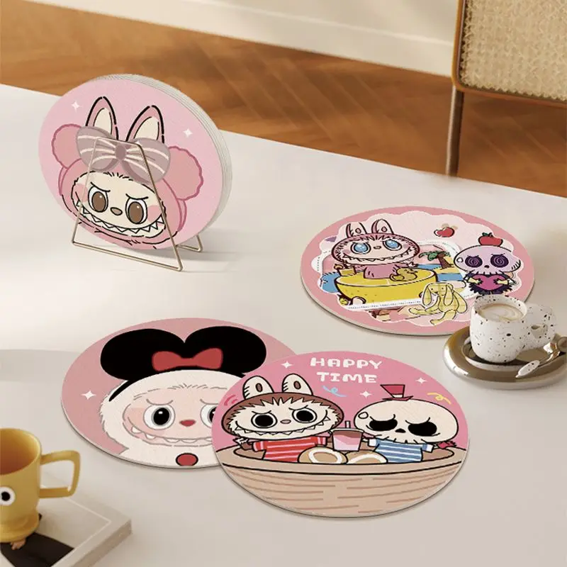 New Cute Cartoon Labubu Insulation Mat Ins Kawaii Water-absorbent and Heat-resistant Desktop Insulation Coaster Holiday Gifts