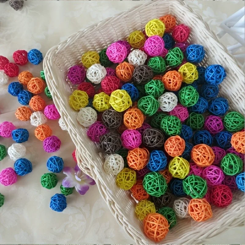 5pcs 3cm Mix Color Pet Bird Chewing Bird Rattan Ball Toy For Parrot Budgie Parakeet Cockatiel Chewing Playing Parrot Cages Toys