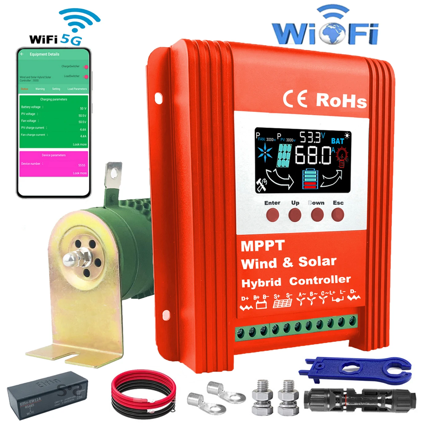 

WIFI Big Power 6000W wind solar Hybrid Controller 12V 24V 48V auto MPPT charging Battery Wind Turbine solar panels regulator