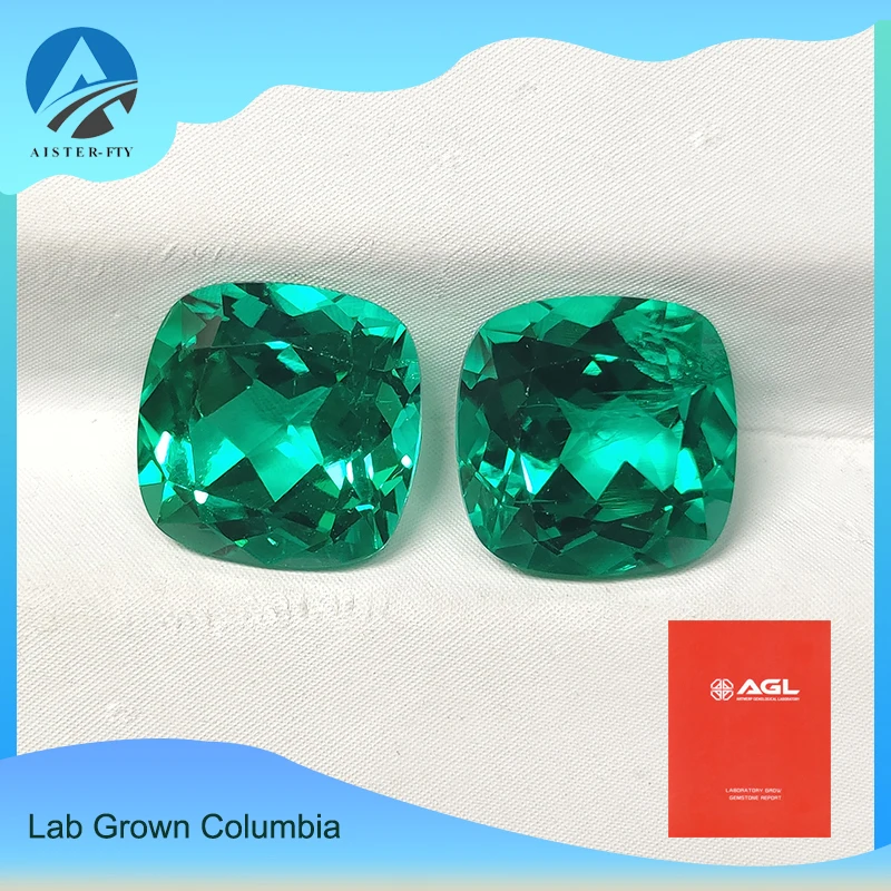 

Top Hydrothermal SQ Cushion Cut Columbia Lab Grown Emerald Synthetic Gemstone Select AGL Certificate for high-end jewelry