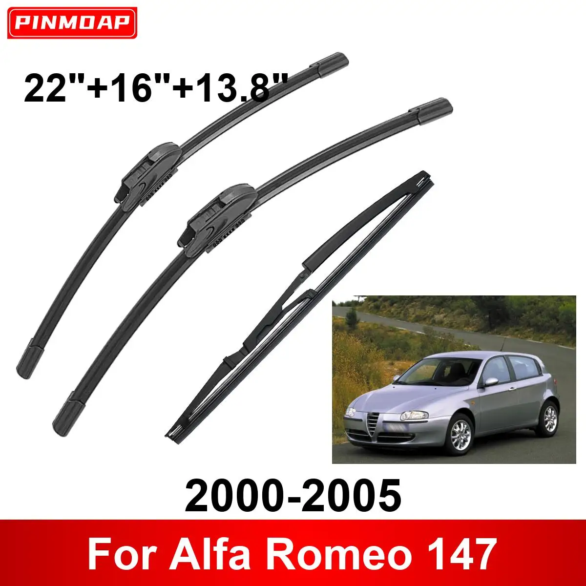 3PCS Car Wiper For Alfa Romeo 147 2000-2005 Front Rear Wiper Blades Brushes Cutter Auto Accessories 2001 2002 2003 2004 2005