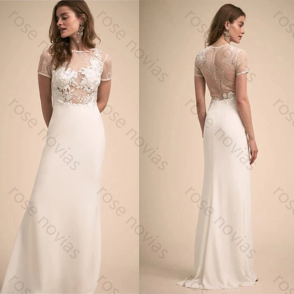 Vestidos de Novia Elegantes de Satén Blanco de Alta Calidad Personalizados, Cuello Redondo, Corte en A, Largos hasta el Suelo, para Bodas Civiles, Exclusivos para la Novia
