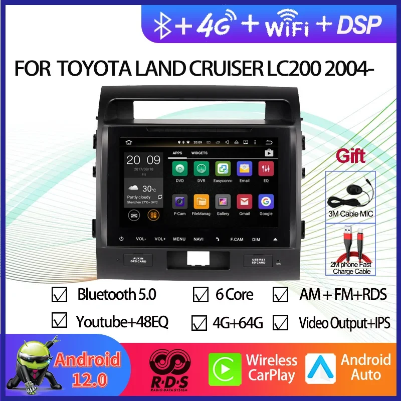 Android Car GPS Navigation Multimedia DVD Player For Toyota Land Cruiser LC200 2004-2015 Auto Radio Stereo With Bluetooth WiFi