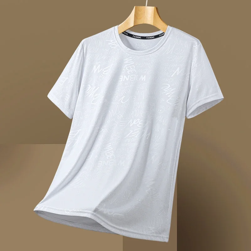 Light Blue Letter Print Round Neck Casual Men's T-Shirt Breathable Daily Wear Summer Style