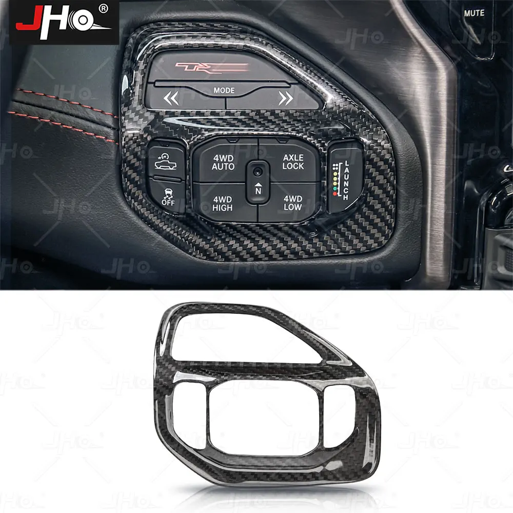 JHO Real Carbon Fiber Driving Mode Button Panel Cover Trim Fit for Ram 1500 TRX 2022 2023 Pickup Interior Accessories