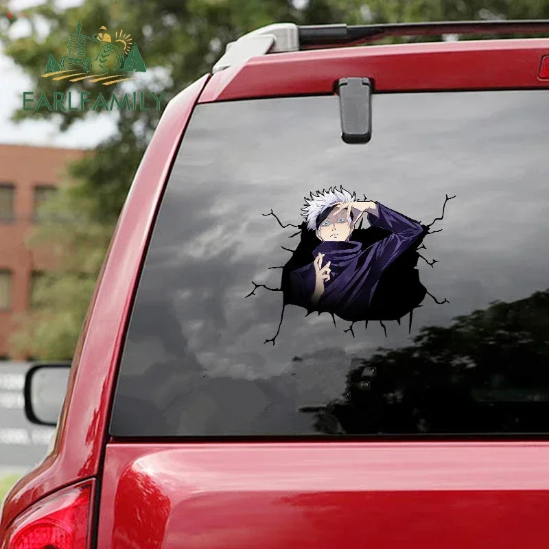 EARLFAMILY 13cm x 10.6cm dla Crack Anime Gojo Satoru naklejki samochodowe Windows Auto naklejka motocykl śmieszne deska surfingowa wystrój przyczepy kempingowej