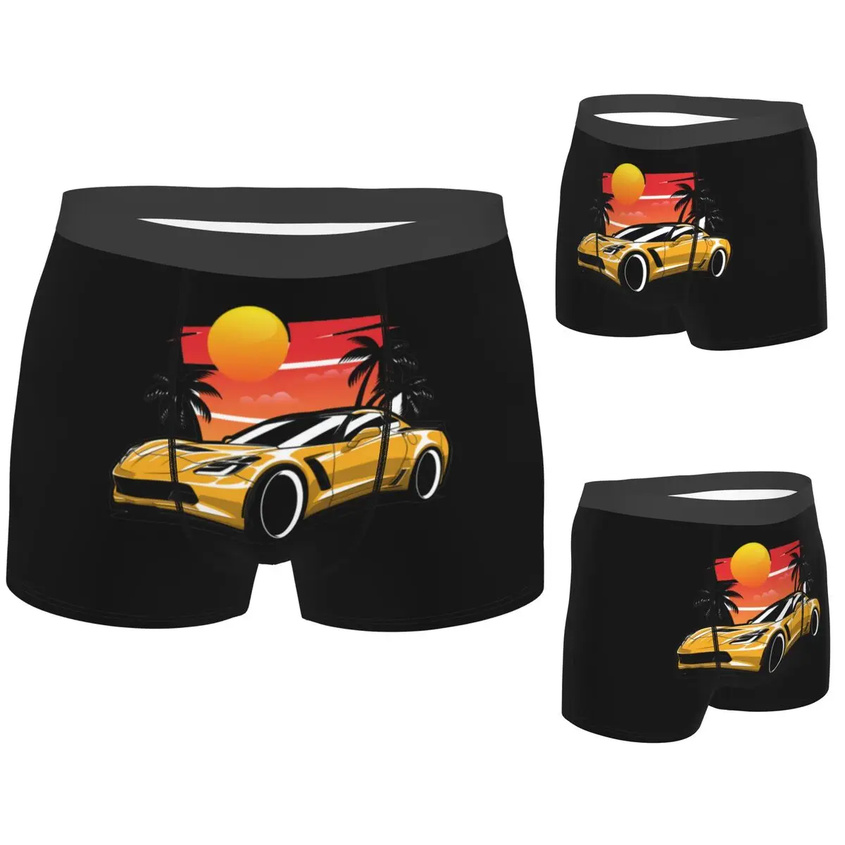 

Boxer Underpants Shorts Yellow Corvette Z06 Sunset Palms Panties Male Soft Underwear for Homme Man Boyfriend Gifts