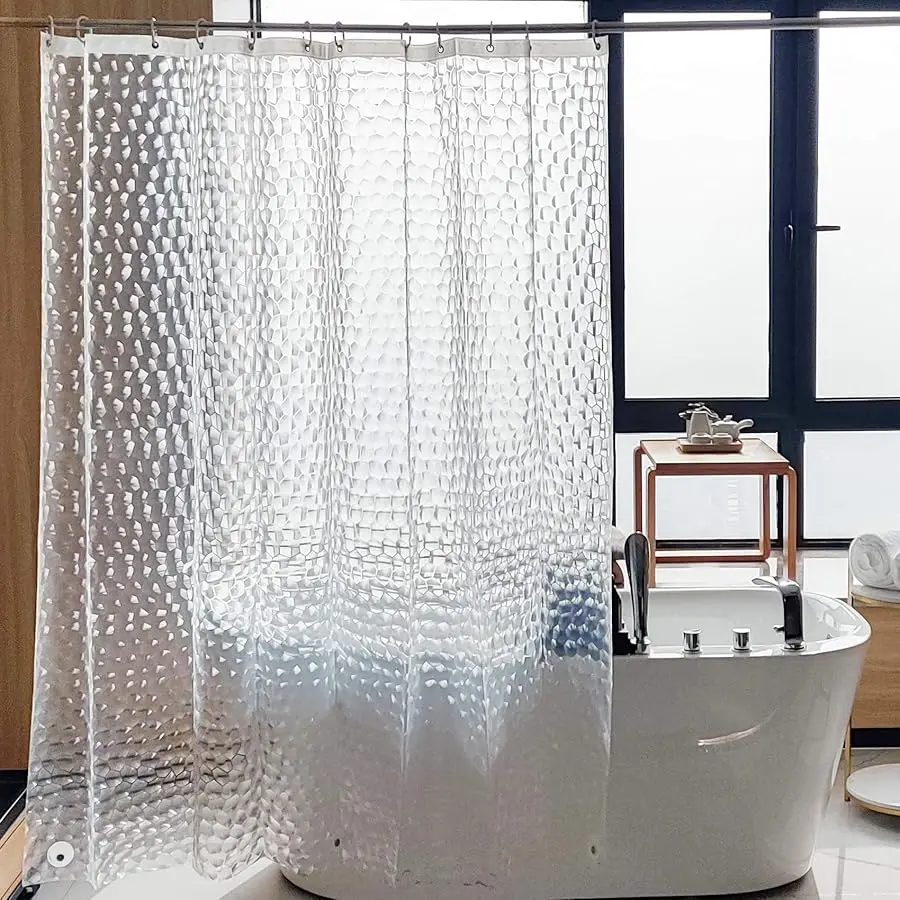 

E A Clear Shower Curtain with Water Cube, Water-Repellent Liner with 3 Magnets for Bathroom, 72x72 Inches
