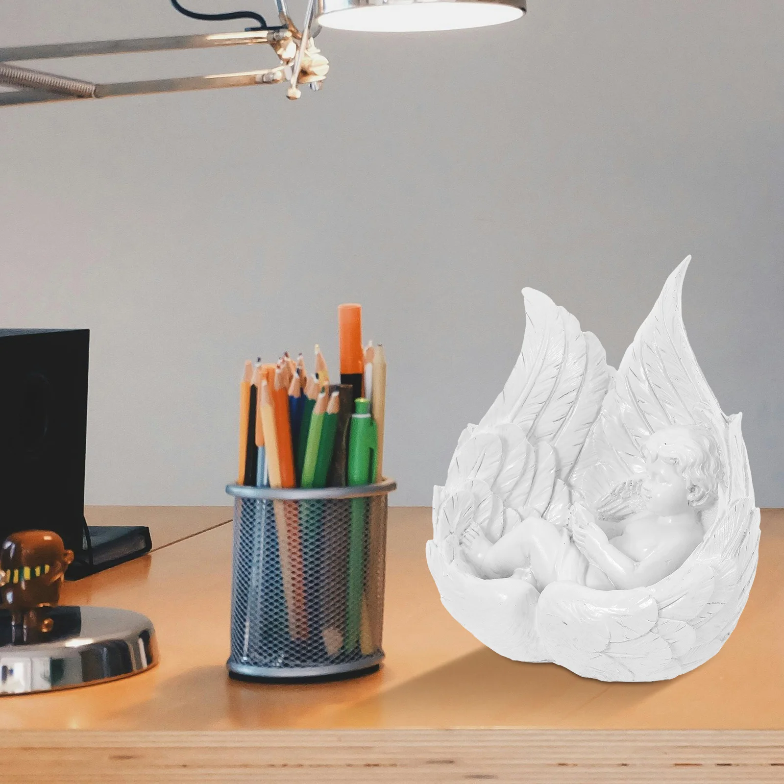 1pc Resin Angel Decor Small Cylindrical Sculpture For Home Garden Office Decoration Mini Angel Craft