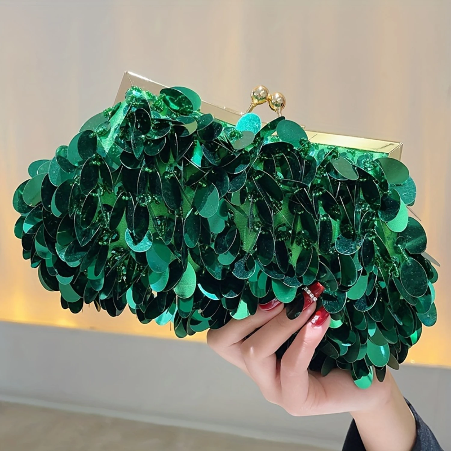 Sequined Clutch Purse with Chain Strap for Banquet - Fashion Sparkling Evening Bag Crochet hook set Crocheting stuff Crochet set