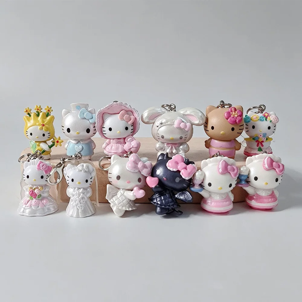 Cute 3D Hello Kitty Phone Charm Keychain Kawaii Wedding Leopard Print KT Cat Pendant Bag Hanging Ornament Girl Birthday Gift view 6