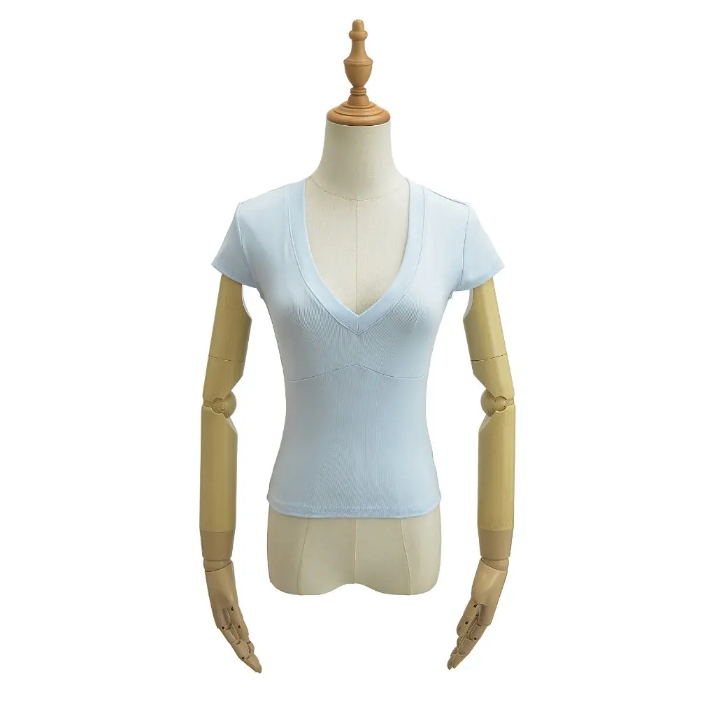 

Женская облегающая футболка с короткими рукавами в американском стиле с глубоким v-образным вырезом, популярный летний топ для девочек Pure Desire с маленькими рукавами-крылышками