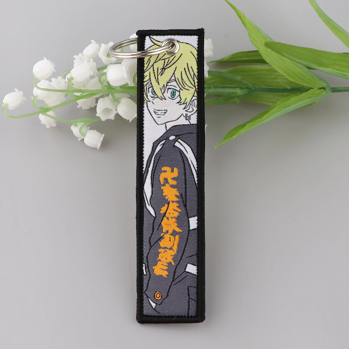 1PCS Japanese Anime Embroidery Keychain for Motorcycles Cars Key Fobs Holder Key Tag Key Ring Backpack Accessories Gifts