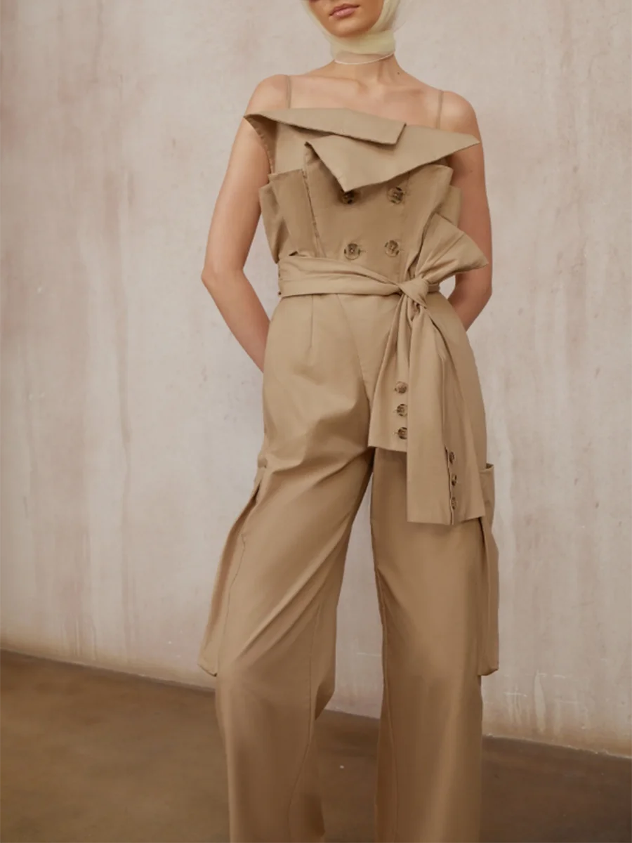 Kombinezony damskie VGH, casualowe, wyszczuplające, jednolite, bez ramiączek, bez rękawów, z wysokim stanem, łączone, sznurowane, designerskie, moda damska.