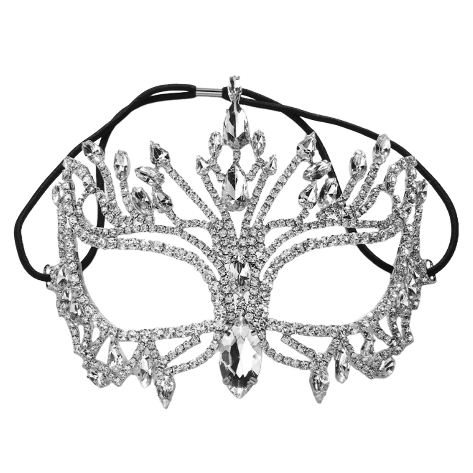 

Water Drill Rhinestone Half Face Masquerade Mask Metal Queen Ball Mask Silver Wedding Evening Party Carnival Prom Face Covering
