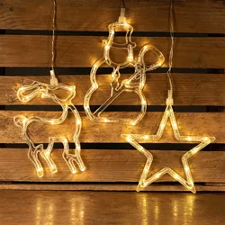 Set Of 3 Window Stickers 45 LED Warm White With Suction Cup Snowman Star Battery Interior Window Christmas Decoration 3 Designs