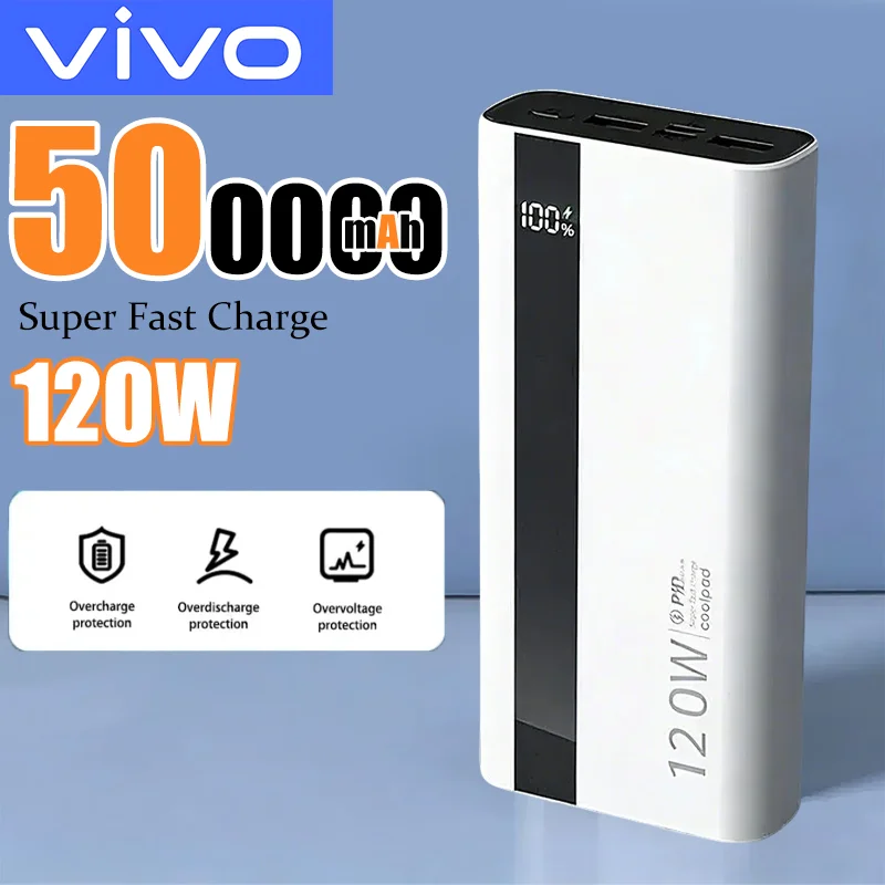 

Портативный внешний аккумулятор VIVO 500000 мАч, 120 Вт, сверхбыстрая зарядка, для iPhone и Samsung, новинка 2026 года